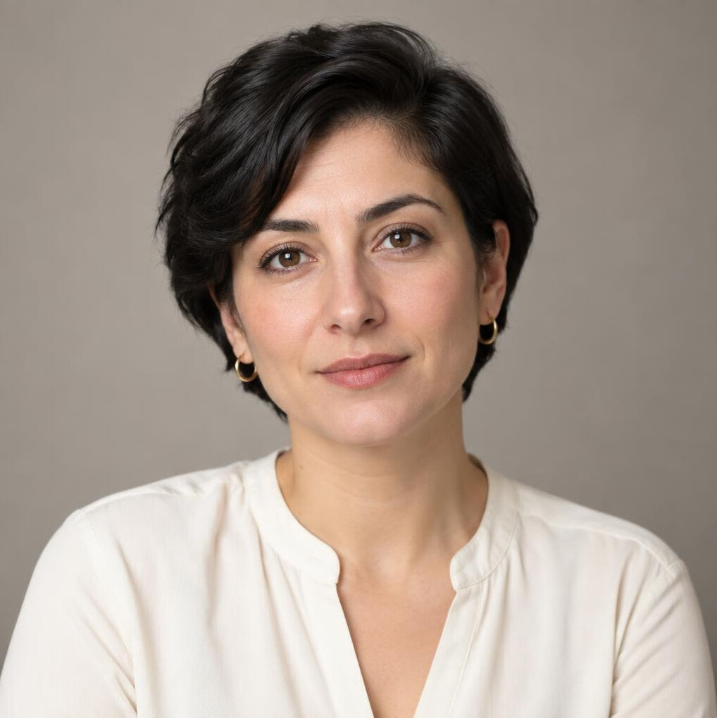 Studio portrait of a woman researcher with short hair