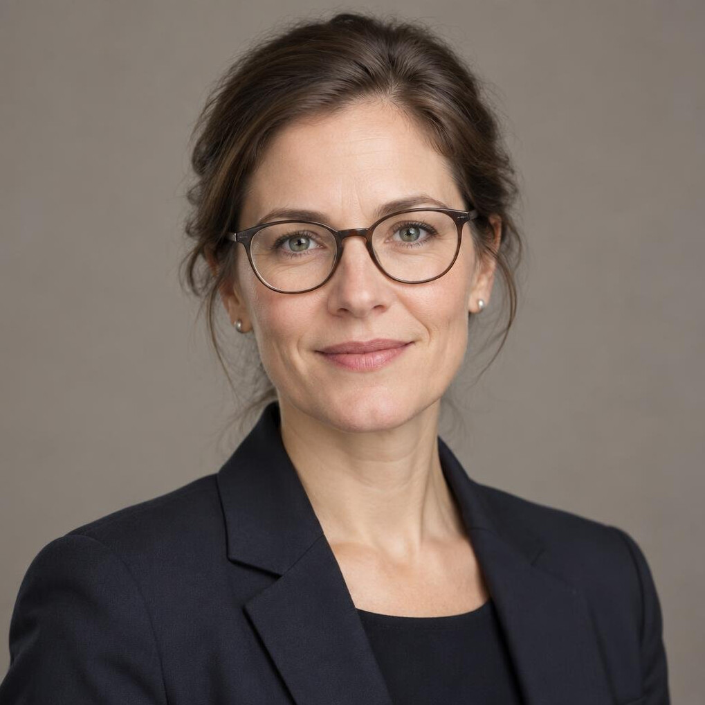 Studio portrait of a woman researcher with glasses